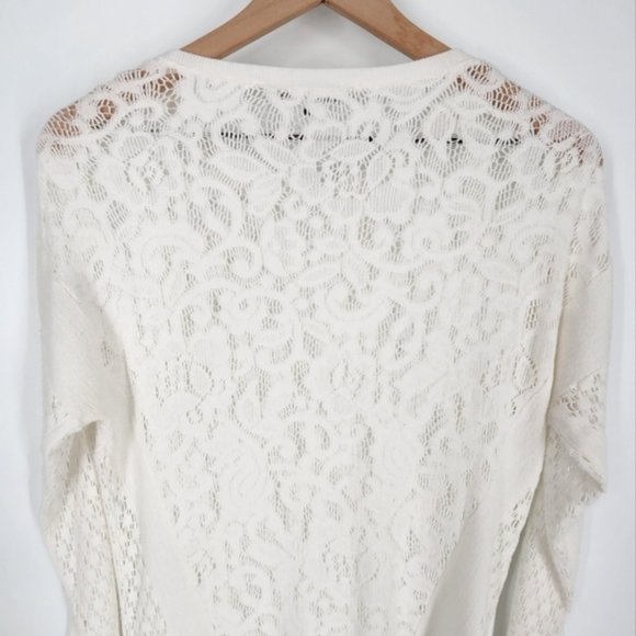 Generation Love Knit Lace Lightweight Crew Neck Sweater White XS / Small - Picture 5 of 12